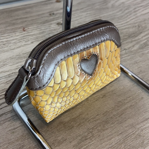 Brighton Yellow Snake Skin Coin Purse with top zip - Picture 2 of 5